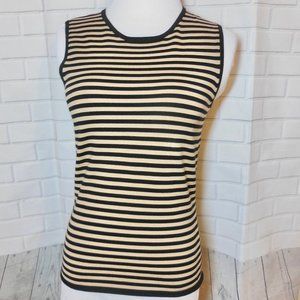 Ann Taylor White & Tan Striped Sleeveless Blouse S